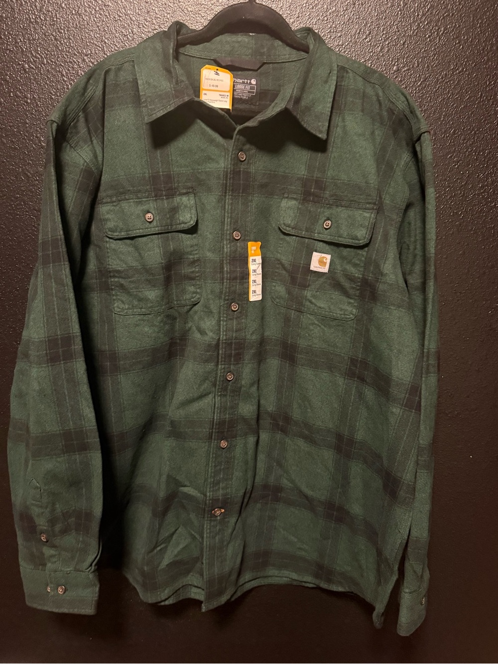 Carhartt Dark Green & Black Plaid Flannel Work Shirt